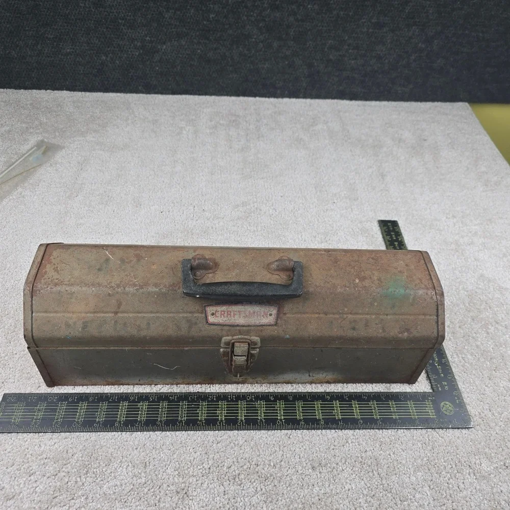 Craftsman Tool Box Gray Vintage Metal Hip Roof With Removable Tray Rust Patina